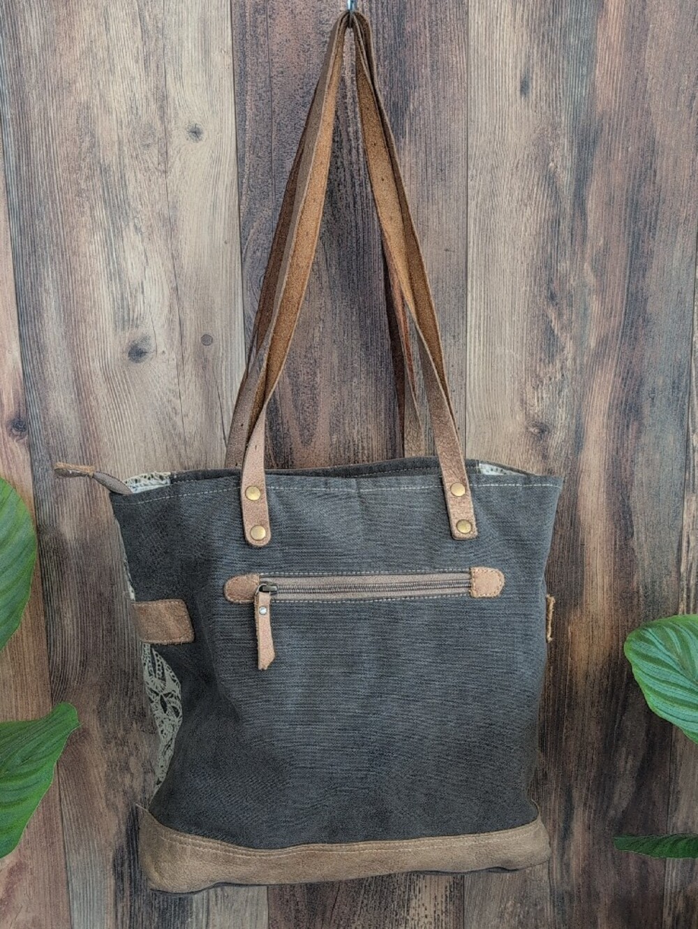 Myra Bag Brown and Tan Floral Side Canvas Leather Tote Shoulder Bag 860A - Picture 2 of 10